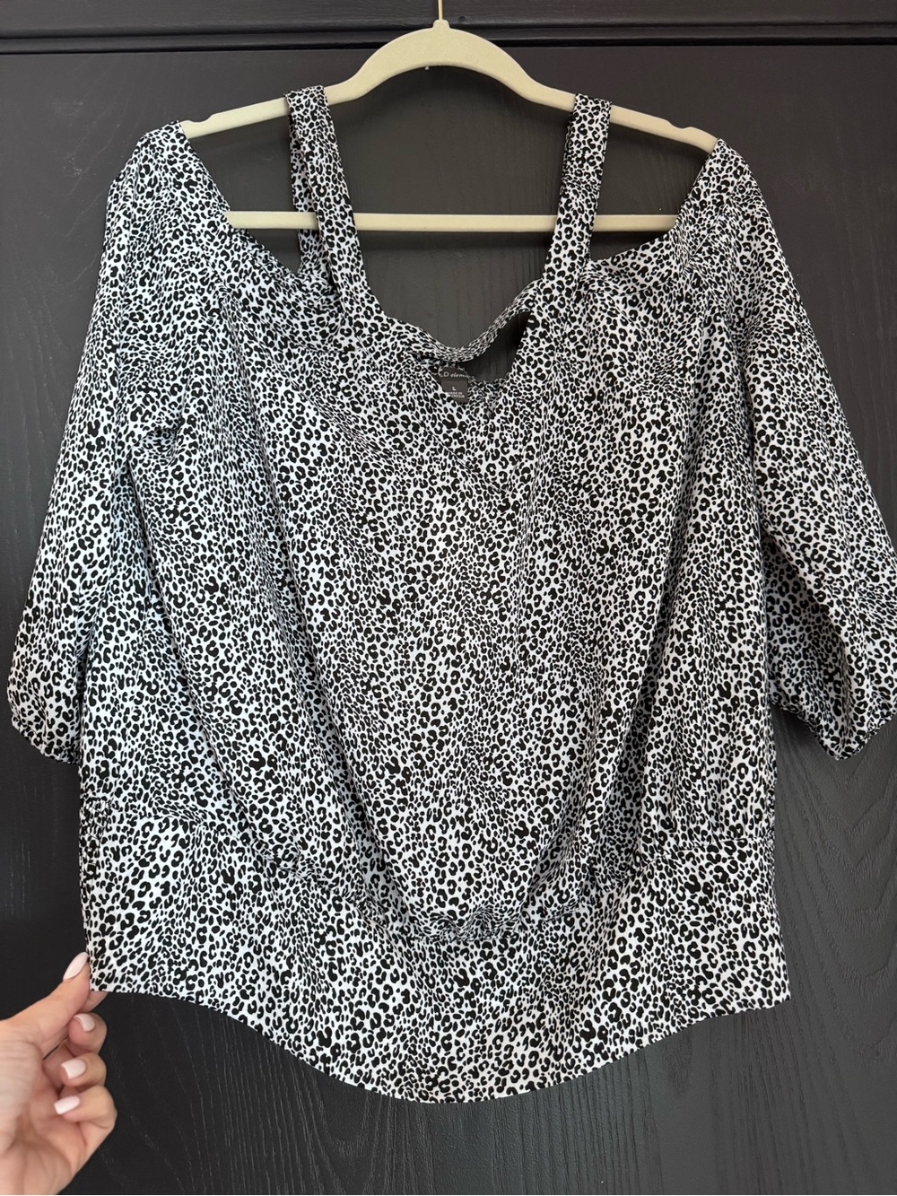 NWT JCPenney Bold Elements Black & White Leopard Print Cold-Shoulder Women’s Top